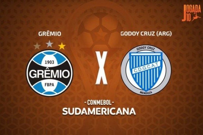 Grêmio e Godoy Cruz medem forças, nesta terça-feira (13), pela quinta rodada do Grupo D da Sul-Americana, na Arena - (crédito: Foto: Arte / Jogada10) Grêmio e Godoy Cruz medem forças, nesta terça-feira (13), pela quinta rodada do Grupo D da Sul-Americana, na Arena - (crédito: Foto: Arte / Jogada10)