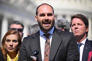 Eduardo Bolsonaro (PL), deputado federal licenciado, usa fala de Alexandre de Moraes como referência em vídeo -  (crédito: Mandel Ngan - 12.mar.24/AFP)