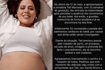 Tati Machado perde o bebê na reta final da gravidez e emociona o país