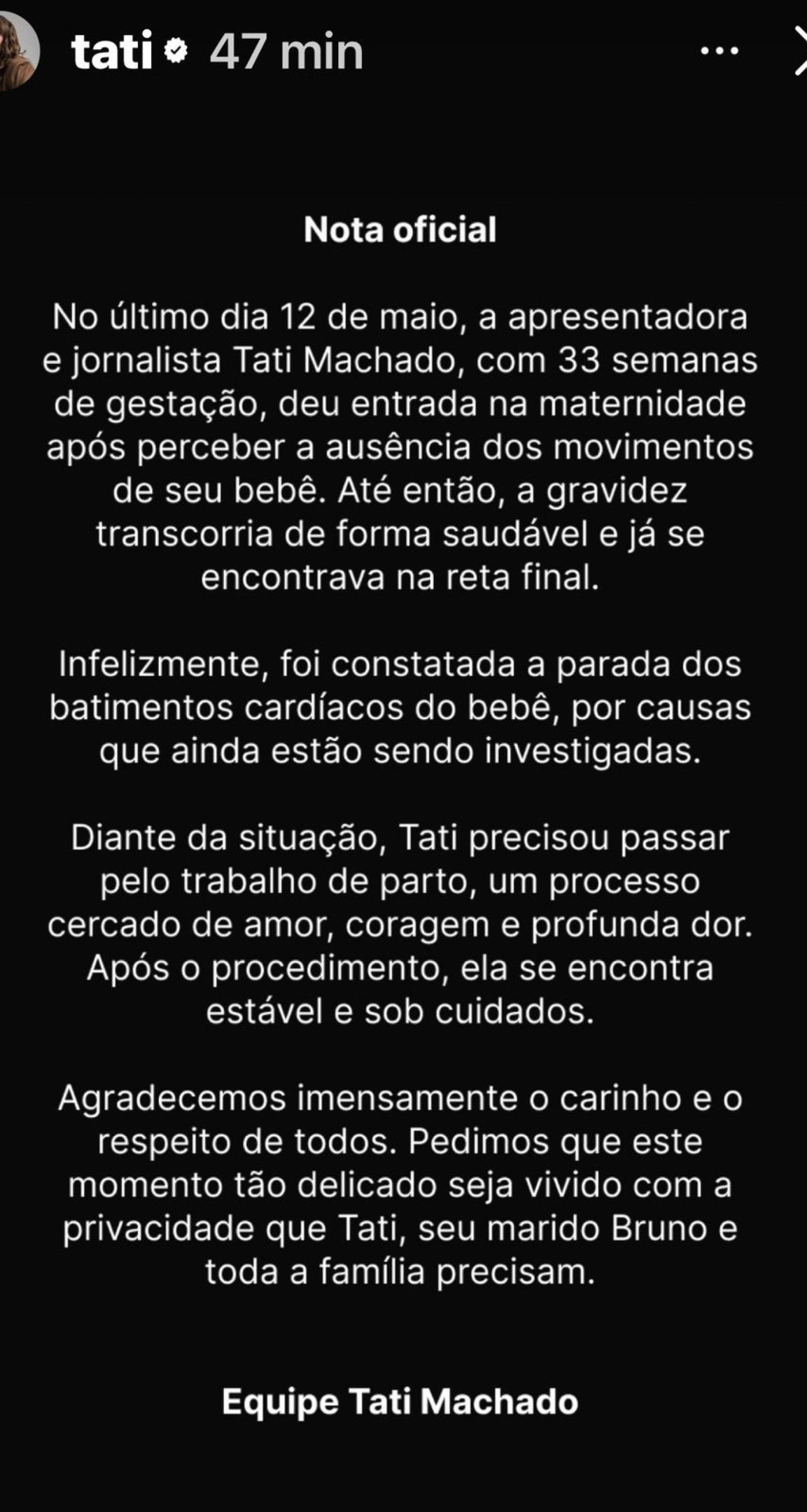 Comunicado Tati Machado