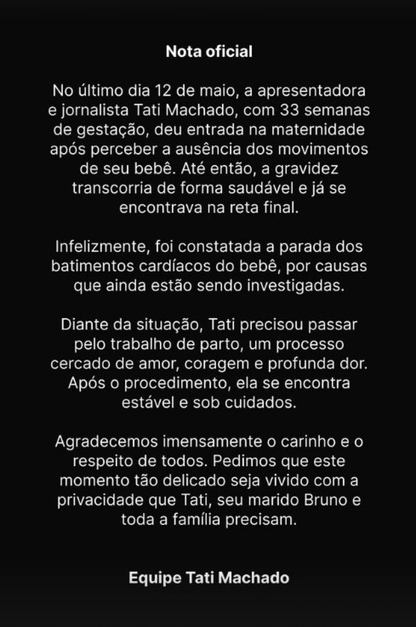 Comunicado Tati Machado Comunicado Tati Machado