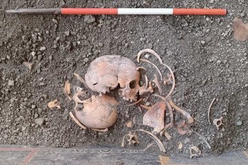 Durante as escavações, os pesquisadores identificaram os restos mortais de pelo menos quatro pessoas, entre elas uma criança -  (crédito: Reprodução/Parque Arqueológico de Pompeia)