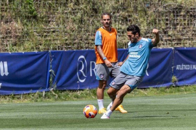 Jogadores do Atlético de Madrid durante treinamento da equipe - (crédito: Foto: Divulgação) Jogadores do Atlético de Madrid durante treinamento da equipe - (crédito: Foto: Divulgação)
