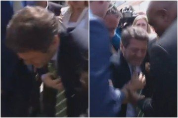 Em vídeos que circulam nas redes sociais é possível ver que André começa a sentir no dor no peito e cai em seguida -  (crédito: Reprodução/Redes sociais)