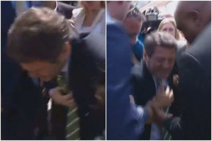 Em vídeos que circulam nas redes sociais é possível ver que André começa a sentir no dor no peito e cai em seguida - (crédito: Reprodução/Redes sociais) Em vídeos que circulam nas redes sociais é possível ver que André começa a sentir no dor no peito e cai em seguida - (crédito: Reprodução/Redes sociais)