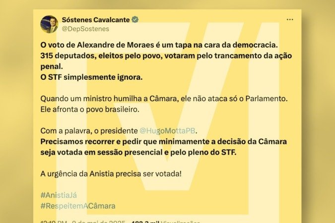 Posts nas redes sociais que alegam que o Supremo Tribunal Federal ataca a democracia ao contrapor decisão da Câmara dos Deputados. - (crédito: Reprodução/Comprova) Posts nas redes sociais que alegam que o Supremo Tribunal Federal ataca a democracia ao contrapor decisão da Câmara dos Deputados. - (crédito: Reprodução/Comprova)