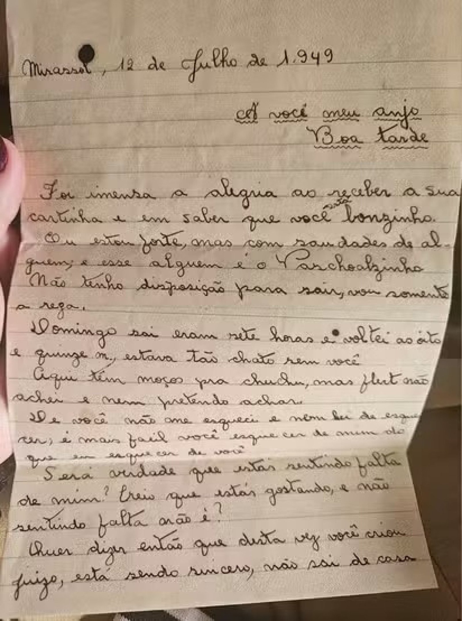 Carta de Odileta a Paschoal , datada de 12 de julho de 1949