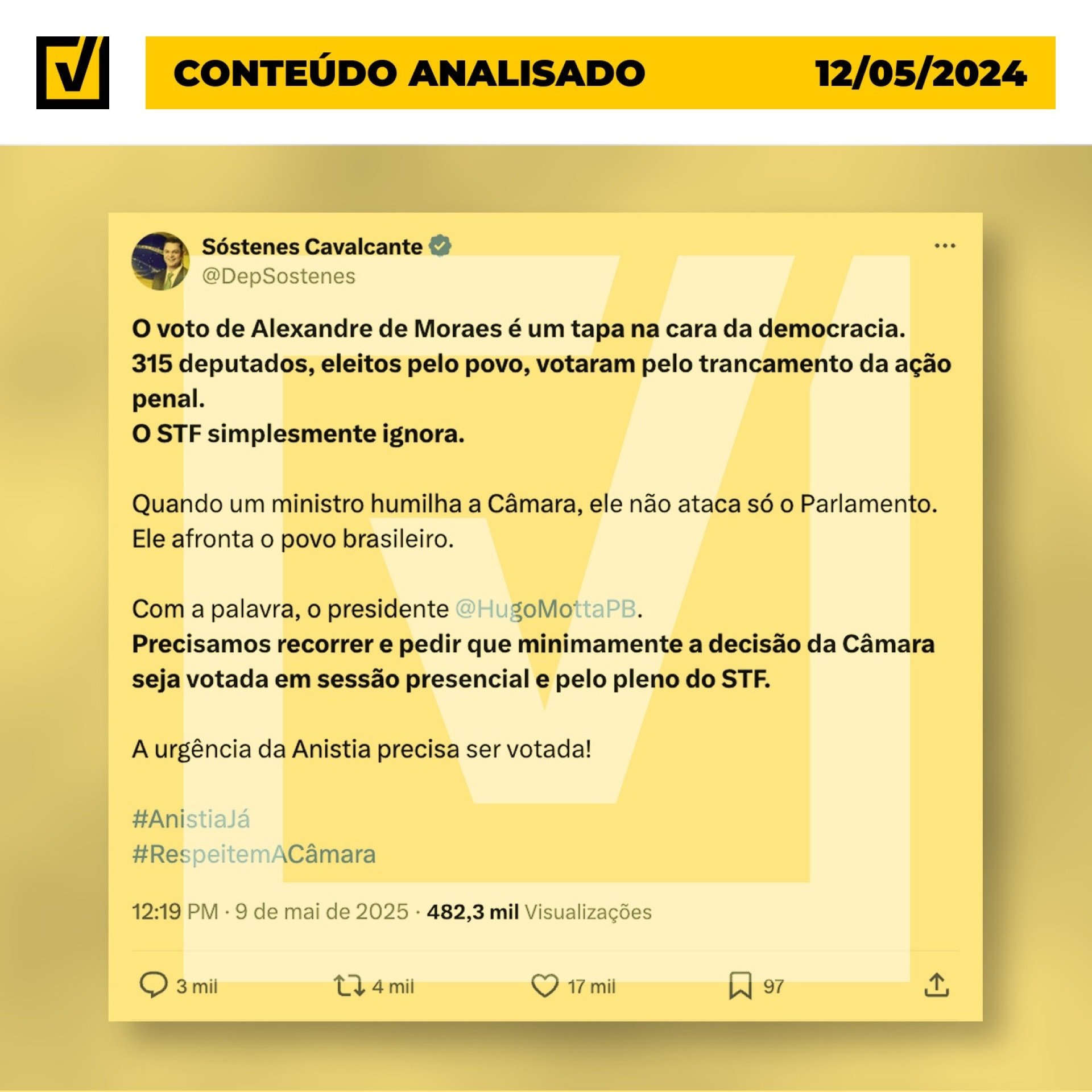 Posts nas redes sociais que alegam que o Supremo Tribunal Federal ataca a democracia ao contrapor decisão da Câmara dos Deputados. - (crédito: Reprodução/Comprova) Posts nas redes sociais que alegam que o Supremo Tribunal Federal ataca a democracia ao contrapor decisão da Câmara dos Deputados. - (crédito: Reprodução/Comprova)