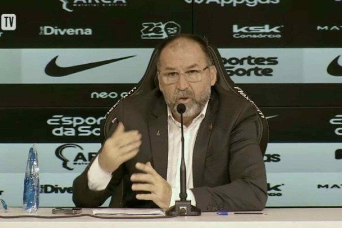 Augusto Melo concedeu entrevista coletiva nesta sexta-, na Neo Química Arena - (crédito: Foto: Reprodução / Corinthians TV) Augusto Melo concedeu entrevista coletiva nesta sexta-, na Neo Química Arena - (crédito: Foto: Reprodução / Corinthians TV)