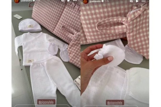 Joana Sanz exibe itens do enxoval de seu primeiro filho com Dani Alves - (crédito: Foto: Reprodução / Instagram) Joana Sanz exibe itens do enxoval de seu primeiro filho com Dani Alves - (crédito: Foto: Reprodução / Instagram)