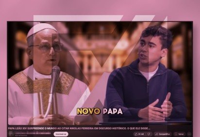 Vídeo que afirma que o papa Leão XIV citou o deputado federal Nikolas Ferreira (PL-MG) no primeiro discurso após o conclave é um conteúdo de ficção - (crédito: Reprodução/Comprova) Vídeo que afirma que o papa Leão XIV citou o deputado federal Nikolas Ferreira (PL-MG) no primeiro discurso após o conclave é um conteúdo de ficção - (crédito: Reprodução/Comprova)