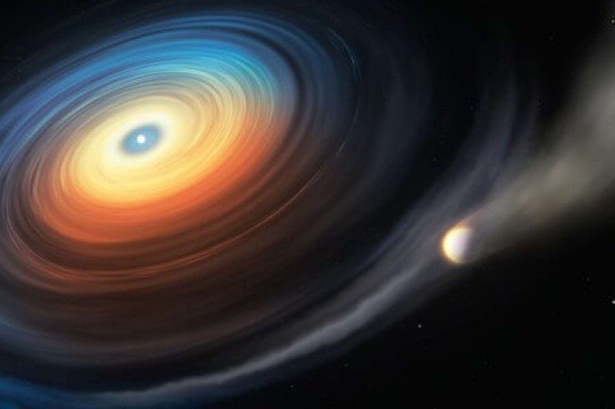 Ilustração gráfica mostra planeta orbitando anã branca - (crédito: Reprodução/ESO) Ilustração gráfica mostra planeta orbitando anã branca - (crédito: Reprodução/ESO)