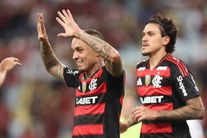 Cebolinha e Pedro marcam no 4 a 2do Flamengo sobre o Botafogo -PB - (crédito: Foto: Gilvan de Souza/Flamengo) Cebolinha e Pedro marcam no 4 a 2do Flamengo sobre o Botafogo -PB - (crédito: Foto: Gilvan de Souza/Flamengo)