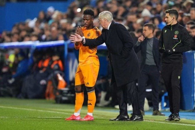 Vini Jr deu um salto na carreira sob o comando de Carlo Ancelotti, novo treinador da seleção - (crédito: Foto: Angel Martinez/Getty Images) Vini Jr deu um salto na carreira sob o comando de Carlo Ancelotti, novo treinador da seleção - (crédito: Foto: Angel Martinez/Getty Images)