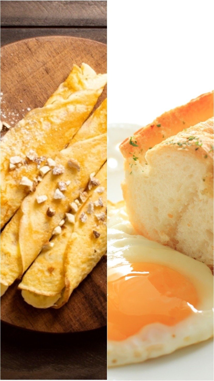 Crepioca ou pão francês com ovo no café da manhã?
 -  (crédito: Reprodução/Freepik e Reprodução/Canva)