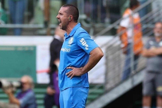 João Martins esteve mais uma vez no comando do Palmeiras e protestou contra a arbitragem  -  (crédito: Foto: Cesar Greco/Palmeiras)