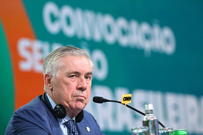 Apresentação de Carlo Ancelotti no Hotel Hyatt na Barra da Tijuca, Rio de Janeiro, nessa segunda-feira 26.05. - (crédito: ALEXANDRE BRUM/ESTADÃO CONTEÚDO) Apresentação de Carlo Ancelotti no Hotel Hyatt na Barra da Tijuca, Rio de Janeiro, nessa segunda-feira 26.05. - (crédito: ALEXANDRE BRUM/ESTADÃO CONTEÚDO)