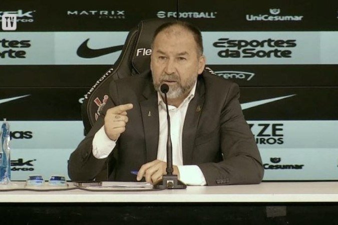 Augusto Melo durante entrevista coletiva do Corinthians - (crédito: Foto: Reprodução / Corinthians TV) Augusto Melo durante entrevista coletiva do Corinthians - (crédito: Foto: Reprodução / Corinthians TV)