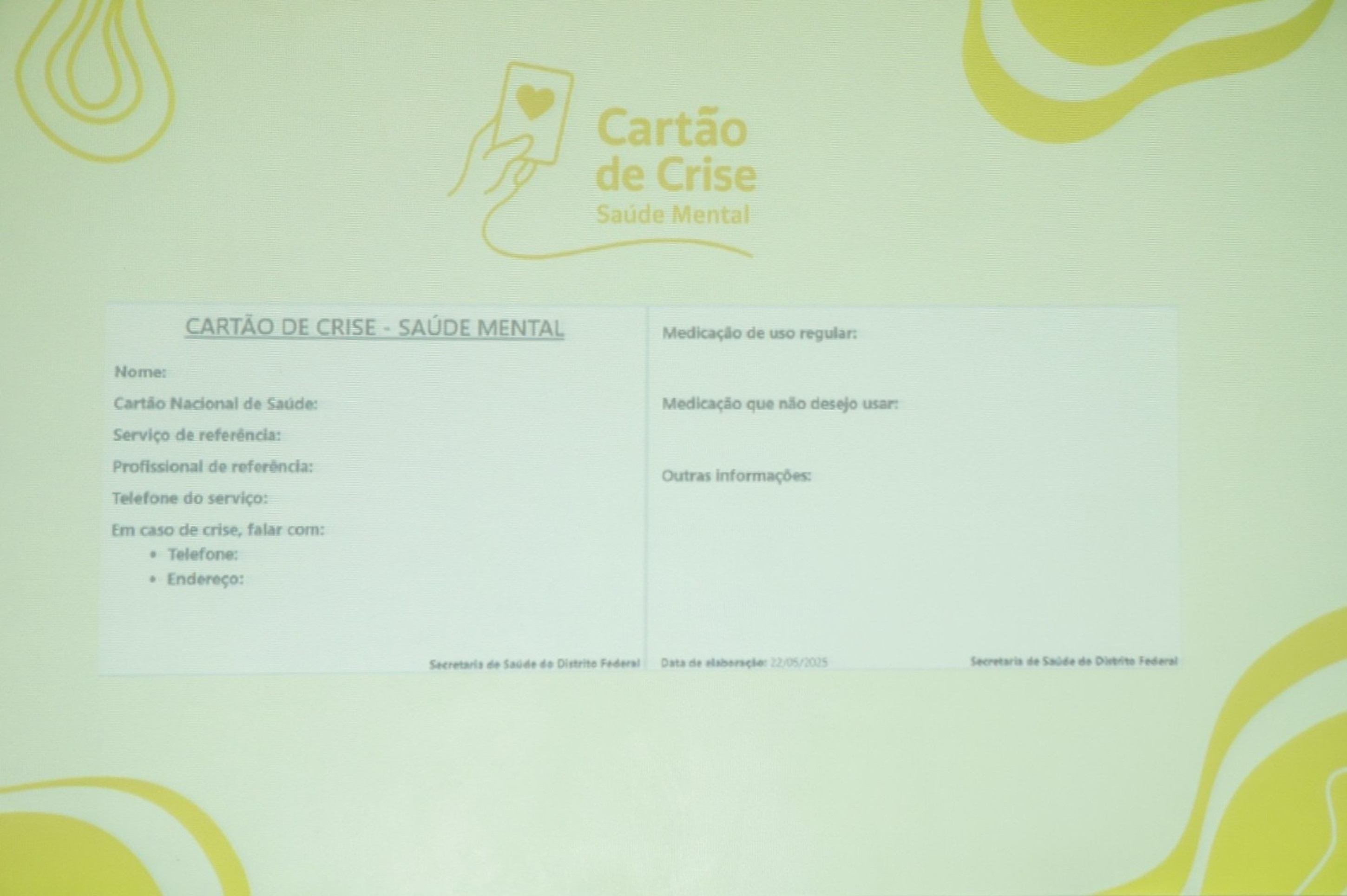 Saúde lança cartão de crise para pacientes psiquiátricos atendidos pelo Caps