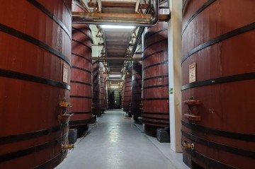 Pipas gigantes na matriz da Cooperativa Vinícola Aurora, em Bento Gonçalves