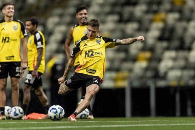 Bernard ficou na academia no treino desta terça-feira - (crédito: Foto: Pedro Souza / Atlético) Bernard ficou na academia no treino desta terça-feira - (crédito: Foto: Pedro Souza / Atlético)