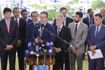 O presidente da Câmara, Hugo Motta, em entrevista após reunião do Colégio de Líderes: alerta para governo não recorrer ao STF -  (crédito: Marina Ramos/Câmara dos Deputados)