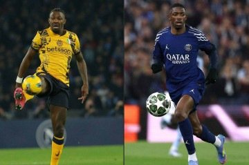 Marcus Thuram e Dembélé são os ses em campo na decisão entre Internazionale e PSG -  (crédito: Carlo Hermann e Franck Fife/AFP)