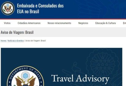 Advertência do governo dos EUA sobre viagens ao Brasil -  (crédito: Reprodução/https://br.usembassy.gov)