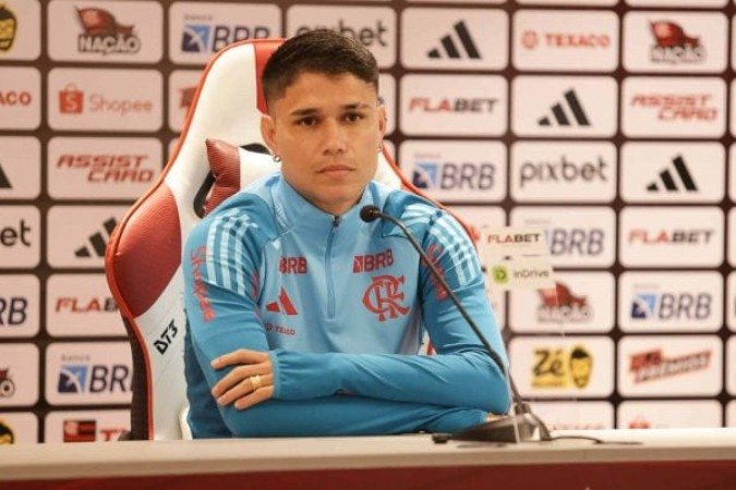 Luiz Araújo em coletiva nesta sexta-feira no Ninho do Urubu - (crédito: Foto: Gilvan de Souza/Flamengo) Luiz Araújo em coletiva nesta sexta-feira no Ninho do Urubu - (crédito: Foto: Gilvan de Souza/Flamengo)
