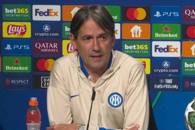 Simone Inzaghi durante entrevista coletiva na véspera da decisão da Champions - (crédito: Foto: Reprodução) Simone Inzaghi durante entrevista coletiva na véspera da decisão da Champions - (crédito: Foto: Reprodução)