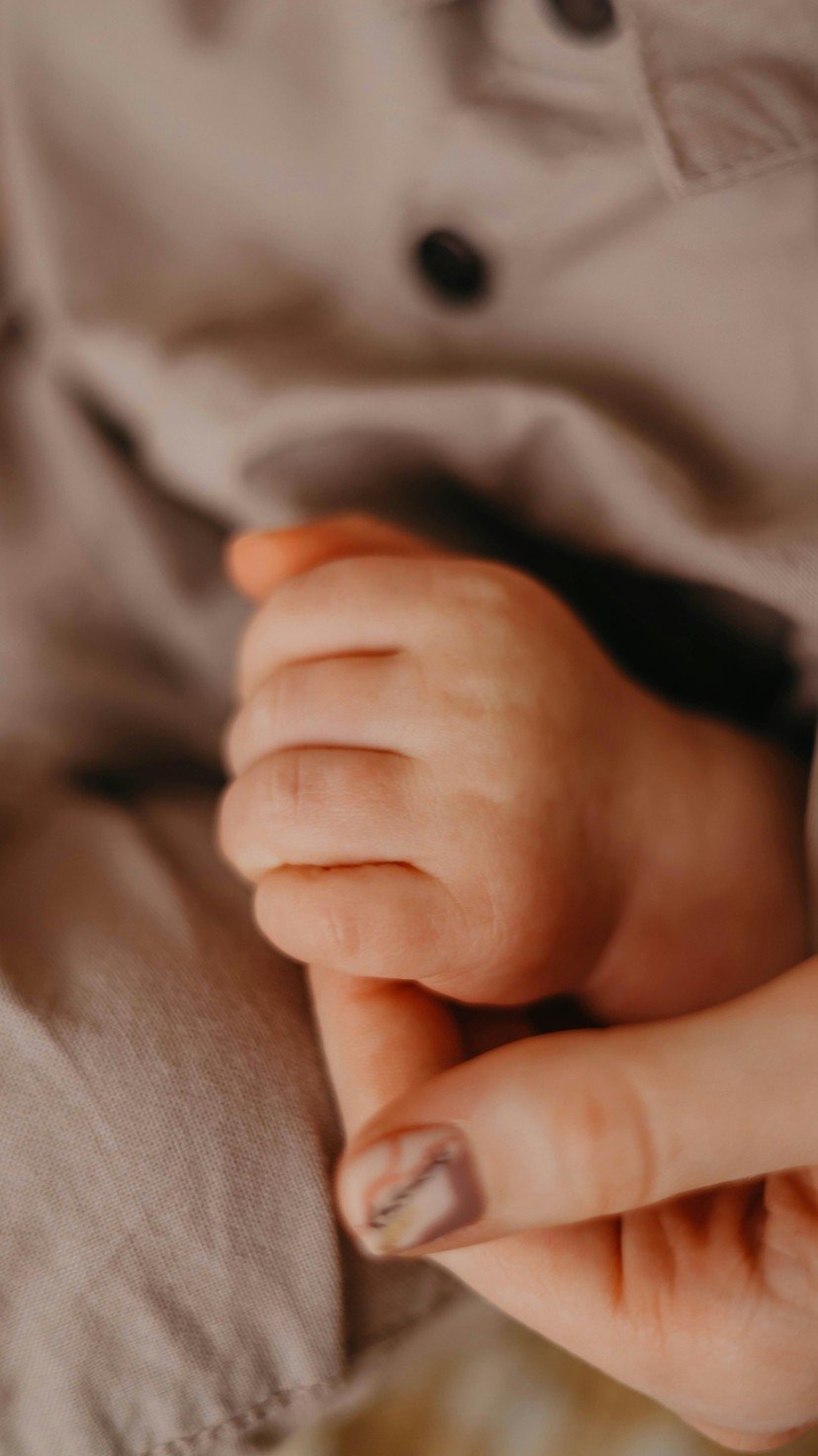 bebê segurando a mão da mãe -  (crédito: Valeria Boltneva/Pexels)