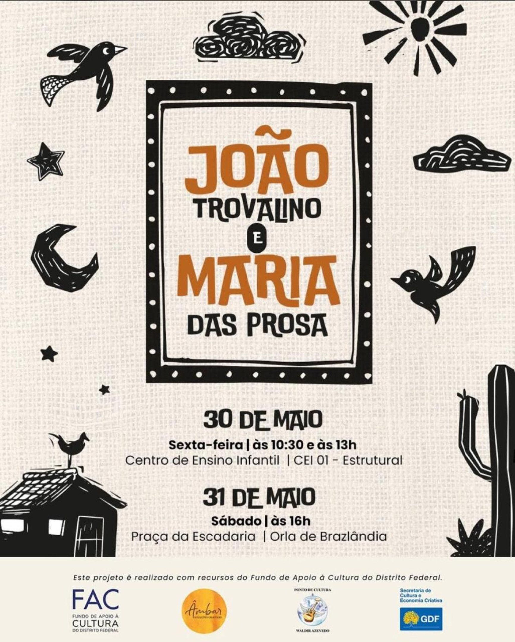 Peça ‘João Trovalino e Maria das Prosa’ leva teatro de bonecos à Brazlândia