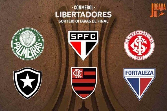 Palmeiras, São Paulo, Internacional, Botafogo, Flamengo e Fortaleza vão conhecer seus rivais nas Oitavas da Libertadores - (crédito: Foto: Arte Jogada10) Palmeiras, São Paulo, Internacional, Botafogo, Flamengo e Fortaleza vão conhecer seus rivais nas Oitavas da Libertadores - (crédito: Foto: Arte Jogada10)