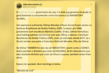 Diálogo entre o deputado americano Cory Mills e o secretário de Estado Marco Rubio, em que discutem a possibilidade de Washington aplicar sanções contra o ministro do Supremo Tribunal Federal (STF) Alexandre de Moraes com base na Lei Magnitsky. -  (crédito: Reprodução/Comprova)