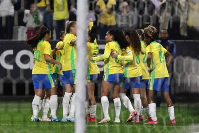 Jogadoras comemoram gol do Brasil - (crédito: Staff Images Woman/ CBF) Jogadoras comemoram gol do Brasil - (crédito: Staff Images Woman/ CBF)
