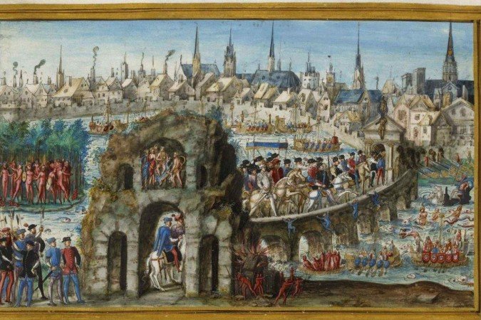 As entradas reais, festividades para saudar o monarca, eram motivo de competição entre as cidades - (crédito: Biblioteca Municipal de Rouen (MS Y 28)) As entradas reais, festividades para saudar o monarca, eram motivo de competição entre as cidades - (crédito: Biblioteca Municipal de Rouen (MS Y 28))