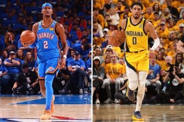 Gilgeous-Alexander chegou ainda jovem ao Thunder, assim como Haliburton no Pacers, e ambos medem forças na final da NBA para coroar processos de reconstrução das equipes -  (crédito: AFP)