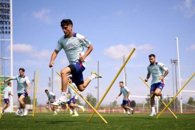Jogadores da Espanha durante treinamento da seleção - (crédito: Foto: Divulgação) Jogadores da Espanha durante treinamento da seleção - (crédito: Foto: Divulgação)