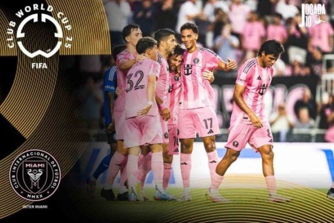 Lionel Messi comemora um gol pelo Inter Miami ao lado de Suárez. São as duas feras do Inter Miami -  (crédito: Foto: Reprodução/X do Inter Miami)