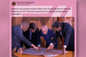 Foto em que o presidente Luiz Inácio Lula da Silva (PT) aparece com outras pessoas em torno de uma mesa apontando para um mapa-múndi foi tirada em visita ao Instituto Brasileiro de Geografia e Estatística (IBGE) em 30 de maio -  (crédito: Reprodução/Comprova)