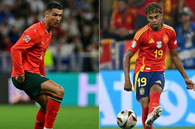 Final da Liga das Nações da UEFA terá duelo entre o quarentão Cristiano Ronaldo e o menor de idade Lamine Yamal - (crédito: AFP) Final da Liga das Nações da UEFA terá duelo entre o quarentão Cristiano Ronaldo e o menor de idade Lamine Yamal - (crédito: AFP)