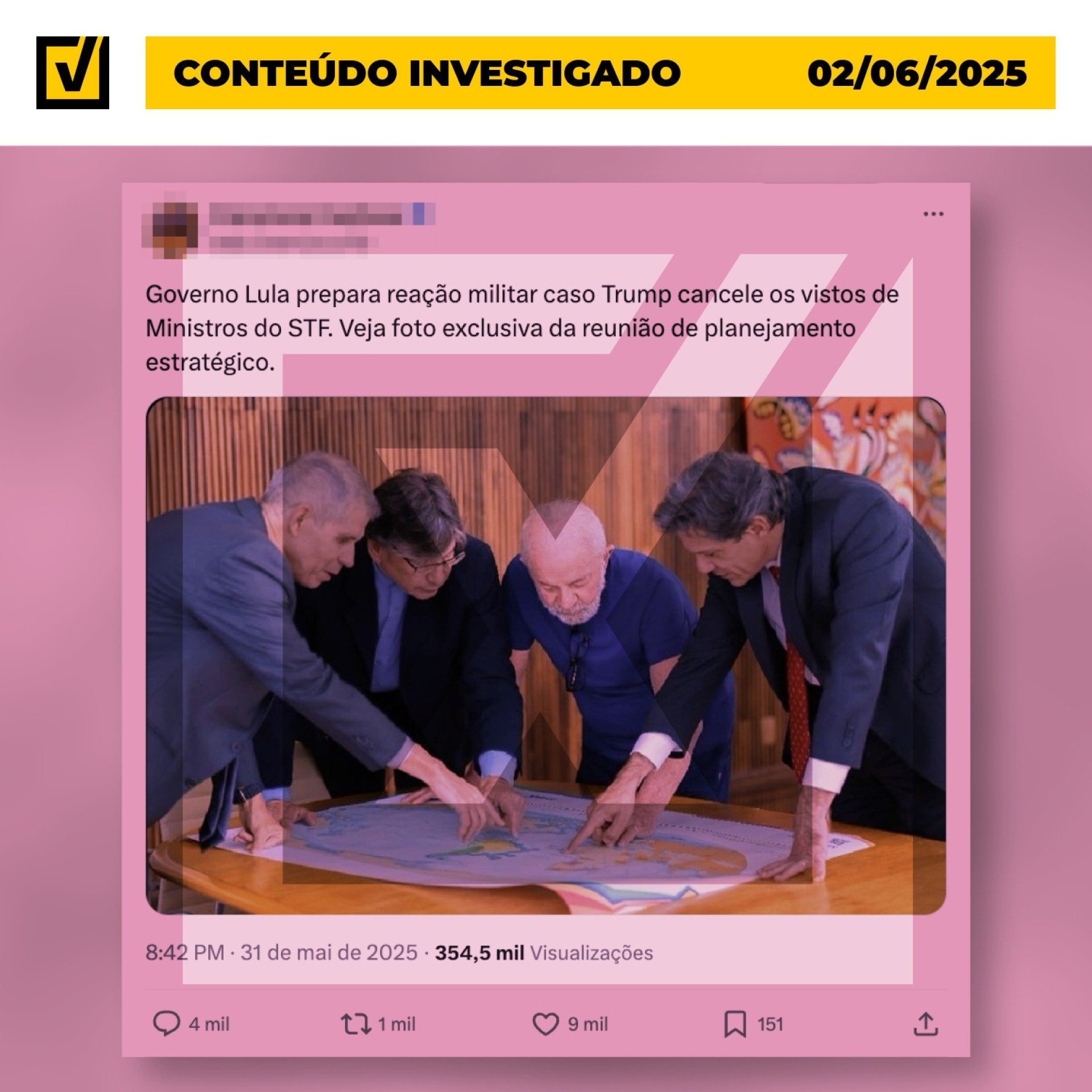 Foto em que o presidente Luiz Inácio Lula da Silva (PT) aparece com outras pessoas em torno de uma mesa apontando para um mapa-múndi foi tirada em visita ao Instituto Brasileiro de Geografia e Estatística (IBGE) em 30 de maio - (crédito: Reprodução/Comprova) Foto em que o presidente Luiz Inácio Lula da Silva (PT) aparece com outras pessoas em torno de uma mesa apontando para um mapa-múndi foi tirada em visita ao Instituto Brasileiro de Geografia e Estatística (IBGE) em 30 de maio - (crédito: Reprodução/Comprova)