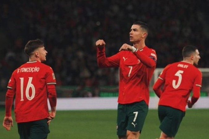 Cristiano Ronaldo celebra gol pela seleção de Portugal -  (crédito: Foto: Divulgação / seleção portuguesa)