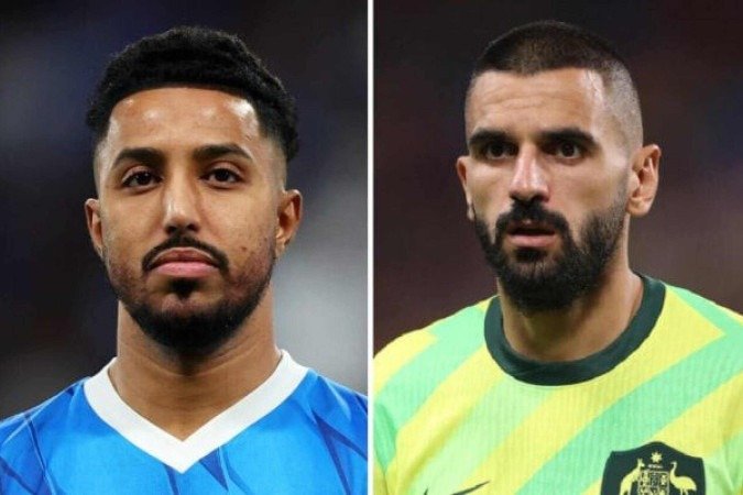 Al Dawsari (Arábia Saudita) e Behich (Austrália), em ação em jogo no qual um deles sairá com vaga à Copa - (crédito: Foto: Yasser Bakhsh/Getty Images e Mark Metcalfe/Getty Images) Al Dawsari (Arábia Saudita) e Behich (Austrália), em ação em jogo no qual um deles sairá com vaga à Copa - (crédito: Foto: Yasser Bakhsh/Getty Images e Mark Metcalfe/Getty Images)