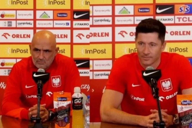 Michal Probierz e Lewandowski durante entrevista coletiva pela seleção da Polônia - (crédito: Foto: Reprodução) Michal Probierz e Lewandowski durante entrevista coletiva pela seleção da Polônia - (crédito: Foto: Reprodução)