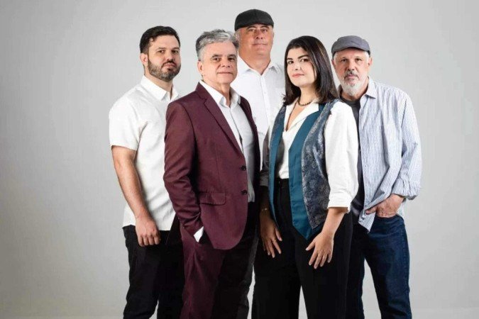 Da esquerda para a direita: Moisés, Ivo Basso, Zé Nogueira, Larissa Lopes e Carlão - (crédito: Bruno Miranda) Da esquerda para a direita: Moisés, Ivo Basso, Zé Nogueira, Larissa Lopes e Carlão - (crédito: Bruno Miranda)