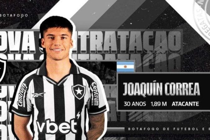 Joaquín Correa é o novo reforço do Botafogo - (crédito: Foto: Divulgação/Botafogo) Joaquín Correa é o novo reforço do Botafogo - (crédito: Foto: Divulgação/Botafogo)
