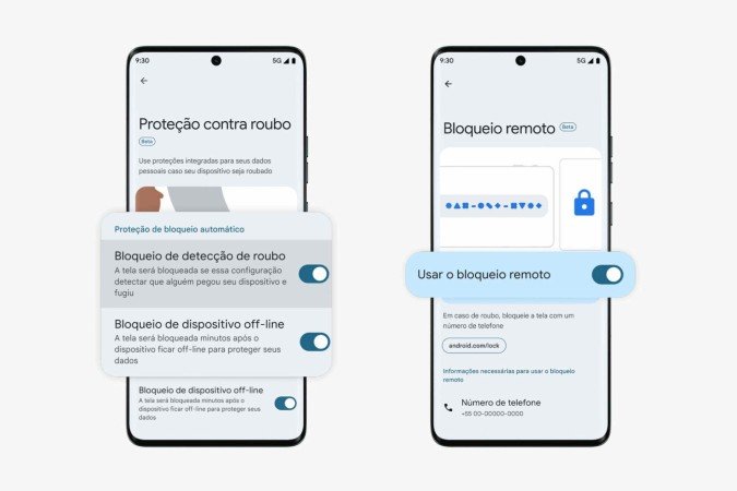 Telas dos celulares Android com o novo sistema antirroubo anunciado pelo Google - (crédito: Divulgação Google) Telas dos celulares Android com o novo sistema antirroubo anunciado pelo Google - (crédito: Divulgação Google)