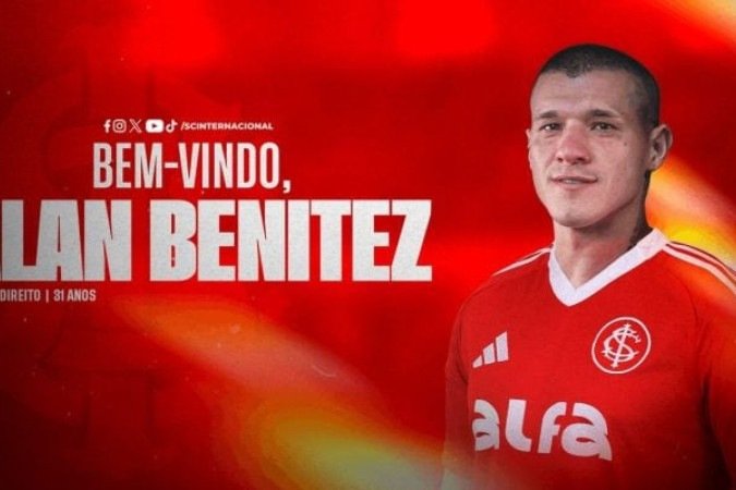 Internacional divulgou assinuta de pré-contrato com o lateral-direito Alan Benítez - (crédito: Foto: Divulgação / Internacional) Internacional divulgou assinuta de pré-contrato com o lateral-direito Alan Benítez - (crédito: Foto: Divulgação / Internacional)