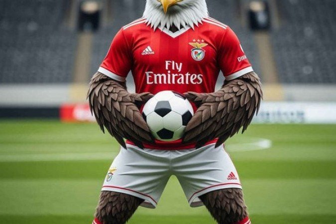 Fechando o grupo, o Benfica. Possivelmente o único clube que adota um animal de verdade como mascote. A Águia Vitória sobrevoa o Estádio da Luz e aterra sobre o símbolo do clube em dias de jogos. Foto: Criado por IA/ Google Gemini
